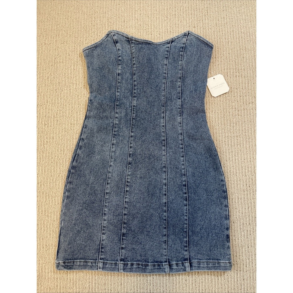 Altar'd State Women's Small Blue Denim Strapless Mini Dress Western Festival
